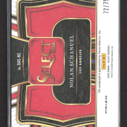 2025 Panini Select Prizm Diamond Action Nolan Schanuel #DAS-NS Orange 72/75 Auto
