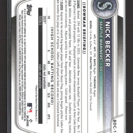 2025 Bowman Chrome Nick Becker #BDC-100 Orange Refractor 02/25