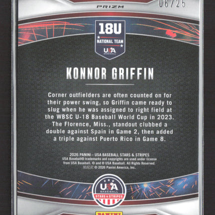 2026 Panini USA Baseball Stars & Stripes Prizm Fireworks Konnor Griffin #22 /25