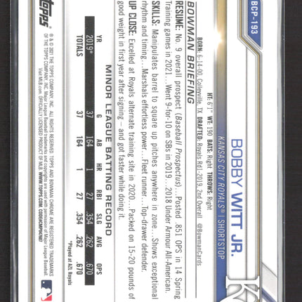 2021 Bowman Chrome Bobby Witt Jr. #BCP-193 Shimmer Refractor