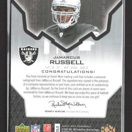 2007 UD SPx JaMarcus Russell #222 Event-Worn Jersey Auto Rookie Jersey 296/299