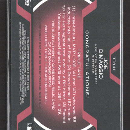 2008 Topps Triple Threads Joe DiMaggio #TTR-41 Game-Used Bat Relic 15/36