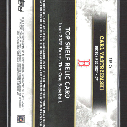 2025 Topps Tier One Carl Yastrzemski #TSR-CY Top Shelf Game-Used Jersey 39/49