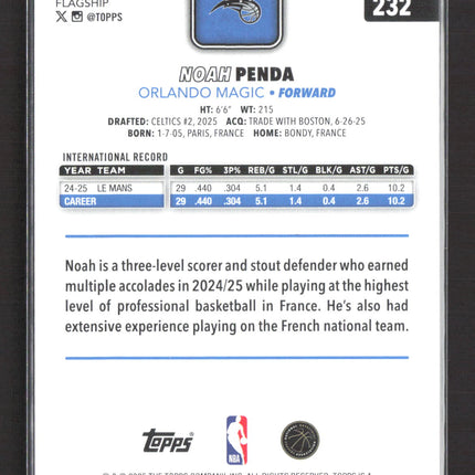 2025 Topps Flagship Noah Penda #232 Green RC 06/99