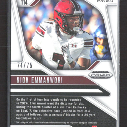 2025 Panini Prizm Draft Picks Nick Emmanwori #114 Orange RC 74/75