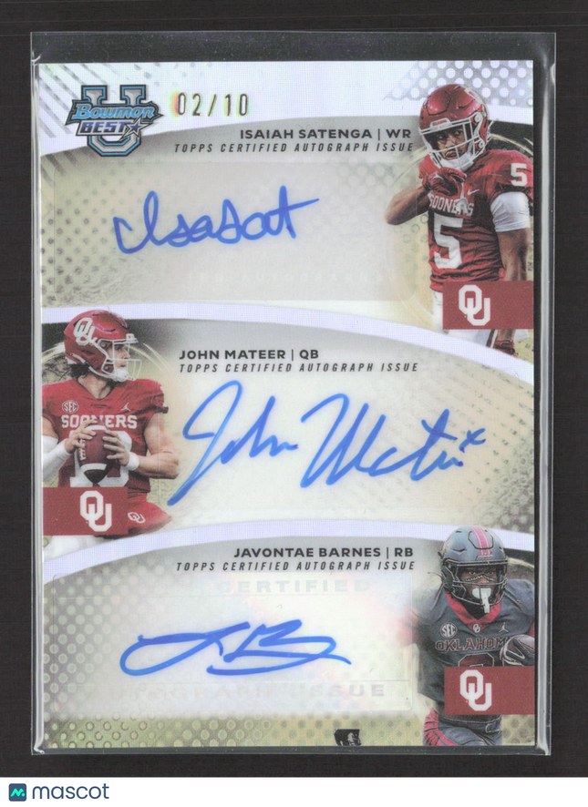 2025 Bowman University Best Javontae Barnes Isaiah Satenga John Mateer /10 Auto