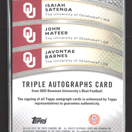 2025 Bowman University Best Javontae Barnes Isaiah Satenga John Mateer /10 Auto