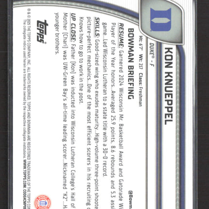 2025 Bowman Chrome University Kon Knueppel #48 Blue Reptilian /150