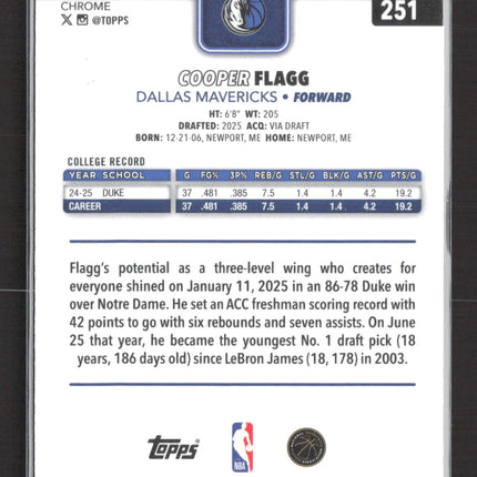 2025 Topps Chrome Cooper Flagg #251 RC