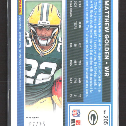 2025 Panini Donruss Optic Prizm Matthew Golden #205 Electricity 57/75