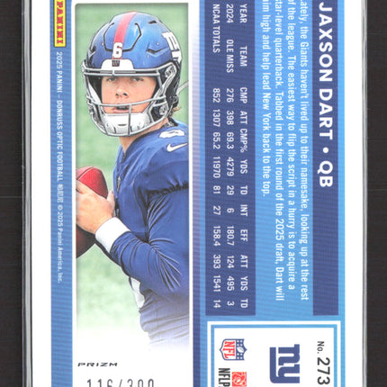 2025 Panini Donruss Optic Football Jaxson Dart #273 Set Silver Wave /300