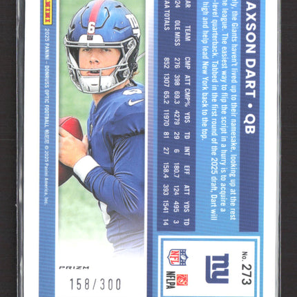 2025 Panini Donruss Optic Jaxson Dart #273 Prizm Set Silver Wave /300