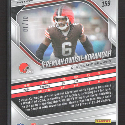 2025 Panini Prizm Jeremiah Owusu-Koramoah #159 Gold 01/10