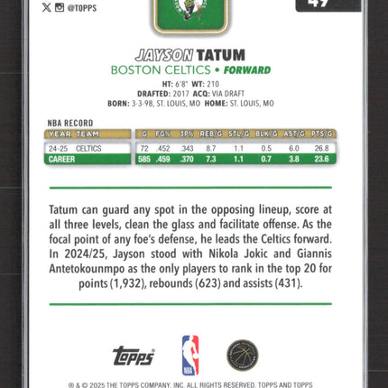 2025 Topps Chrome Basketball Jayson Tatum #49 Gold Basketball /50