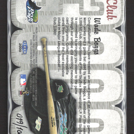 2000 Fleer 3000 Club Wade Boggs Game Used Bat Game Worn Jersey /100