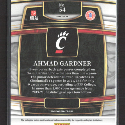 2022 Panini Select Draft Picks Prizm Concourse Ahmad Gardner #54 Gold Lazer