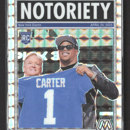 2025 Panini Mosaic Notoriety Abdul Carter #14 Silver Prizm RC