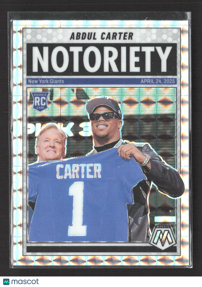 2025 Panini Mosaic Notoriety Abdul Carter #14 Silver Prizm RC