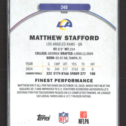 2025 Topps Finest Matthew Stafford #240 Blue Refractor 23/99