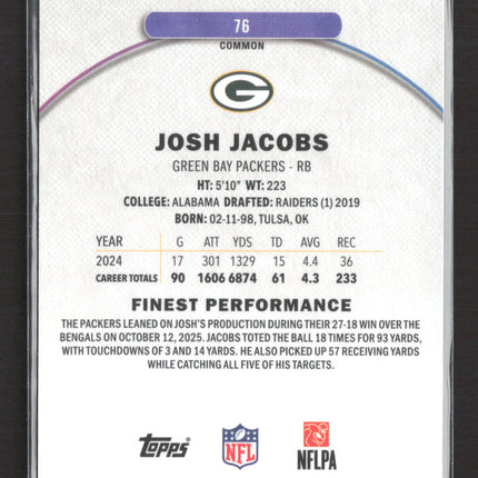 2025 Topps Finest Josh Jacobs #76 Orange Refractor 14/25