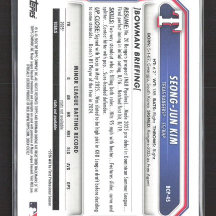 2025 Bowman Chrome Seong-Jun Kim #BCP-45 Green Grass Refractor 1st Bowman /99
