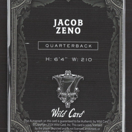 2024 Wild Card 7 Card Studs Jacob Zeno #AC7CW-JZ 1/7 Auto