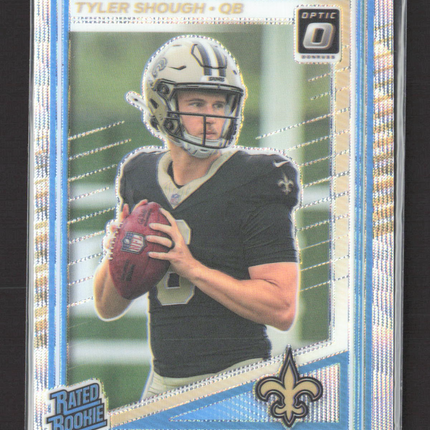 2025 Panini Donruss Optic Prizm Tyler Shough #223 077/300 Set Silver Wave