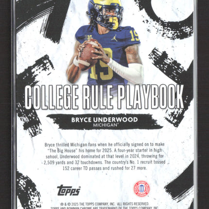 2025 Bowman Chrome College Rule Playbook Bryce Underwood #CRP-6 Red Orange 10/25