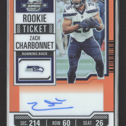 2024 Panini Contenders Optic Prizm Zach Charbonnet #141 Orange 41/50 RC Auto