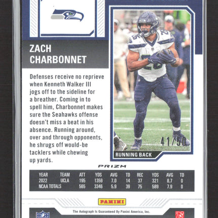 2024 Panini Contenders Optic Prizm Zach Charbonnet #141 Orange 41/50 RC Auto