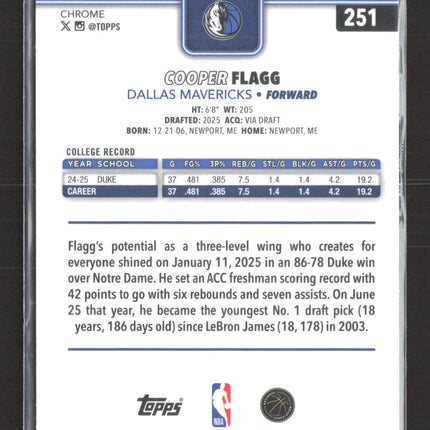 2025 Topps Chrome Cooper Flagg #251 RC Red White & Blue
