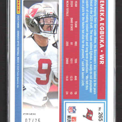 2025 Panini Donruss Optic Prizm Emeka Egbuka #265 Electricity 07/75