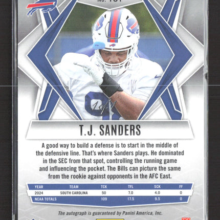 2025 Panini Phoenix Football T.J. Sanders #181 RC Black Pandora Auto 1/1