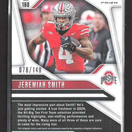 2025 Panini Prizm Draft Picks Jeremiah Smith #160 Blue Ice 078/149