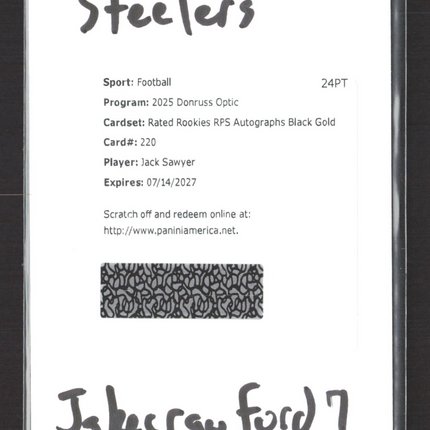 2025 Panini Donruss Optic Rated Rookies Auto Black Gold Jack Sawyer #220 Auto