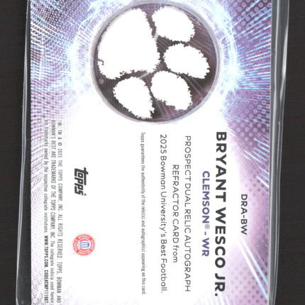 2025 Bowman University's Best Football Bryant Wesco Jr. #DRA-BW Patch Auto /75