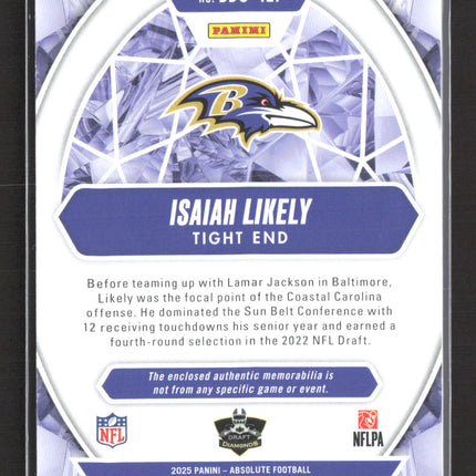 2025 Panini Absolute Football Draft Diamonds Isaiah Likely #DDJ-ILI Patch