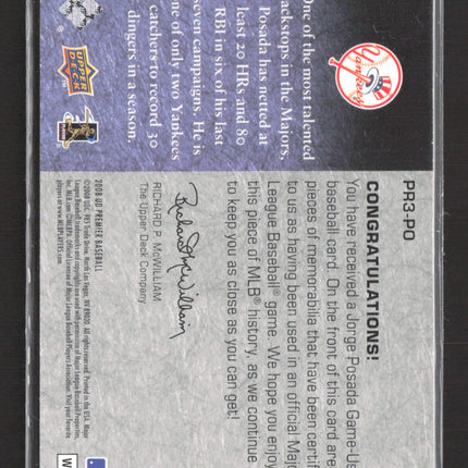 2008 Upper Deck Premier Premier 3 Remnants Jorge Posada #PR3-PO 02/25 Patch