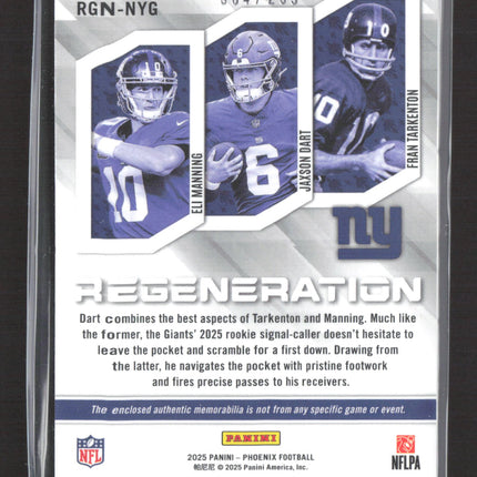 2025 Phoenix Regeneration Jaxson Dart Manning Tarkenton #RGN-NYG Jersey /299