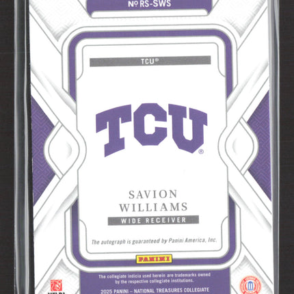 2025 Panini National Treasures Collegiate Savion Williams #RS-SWS RC 5/5 Auto