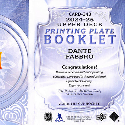 2024 Upper Deck The Cup Printing Plate Booklet Dante Fabbro #343 1/1