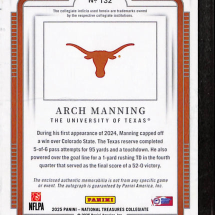 2025 Panini National Treasures Collegiate Arch Manning #132 Jersey Auto Blue /49