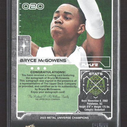 2023 Upper Deck SkyBox Metal Universe Champions Bryce McGowens #020 Auto