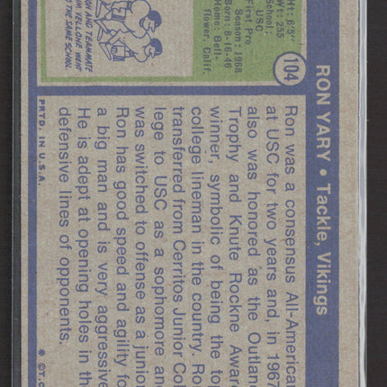1972 Topps Ron Yary #104