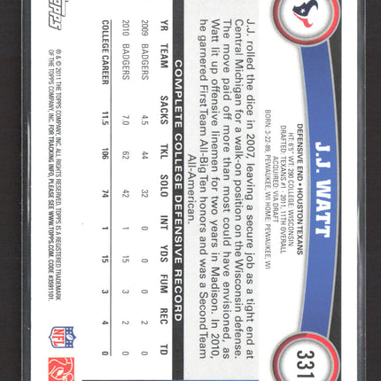 2011 Topps J.J. Watt #331 RC