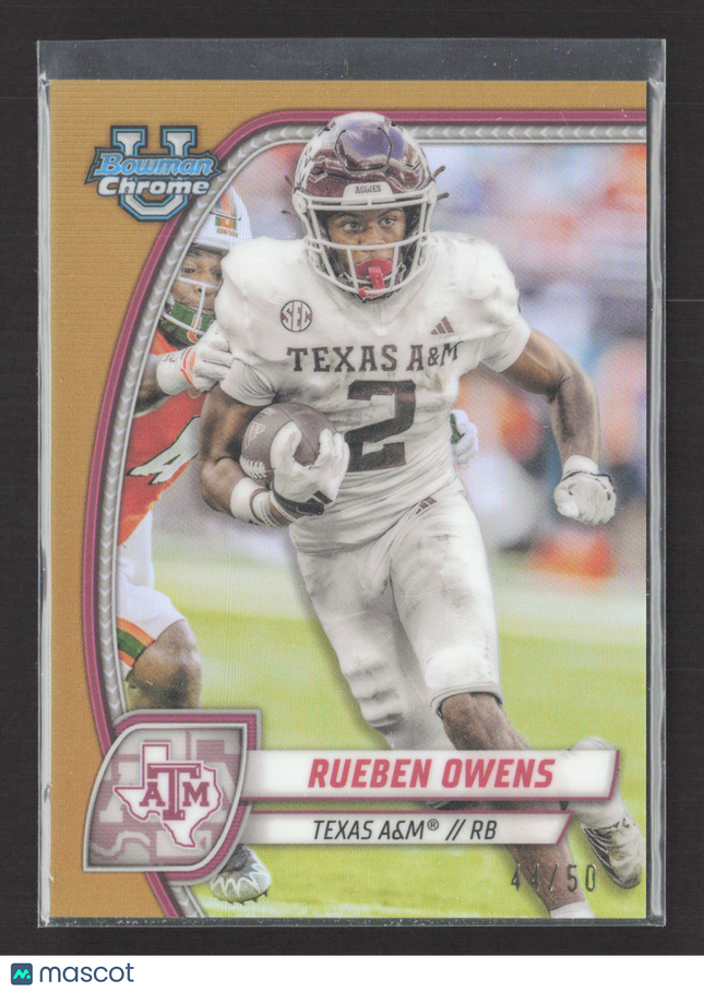 2024 Bowman Chrome University Rueben Owens #76 Gold Refractor /50