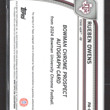 2024 Bowman University Chrome Rueben Owens #PA-RO Stealth Refractor Auto