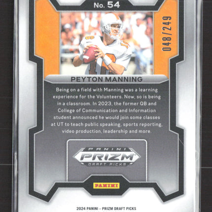 2024 Panini Prizm Draft Picks Peyton Manning #54 Blue Wave 048/249