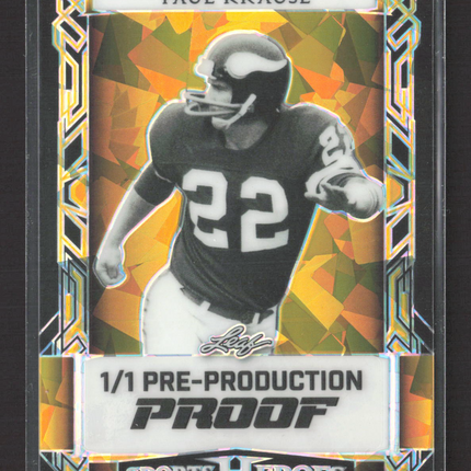 2022 Leaf Sports Heroes Paul Krause Orange Crystal 1/1 Pre-Production Proof