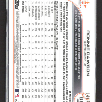 2022 Topps Chrome Ronnie Dawson #RA-RDA Orange Wave Refractor RC Auto /25